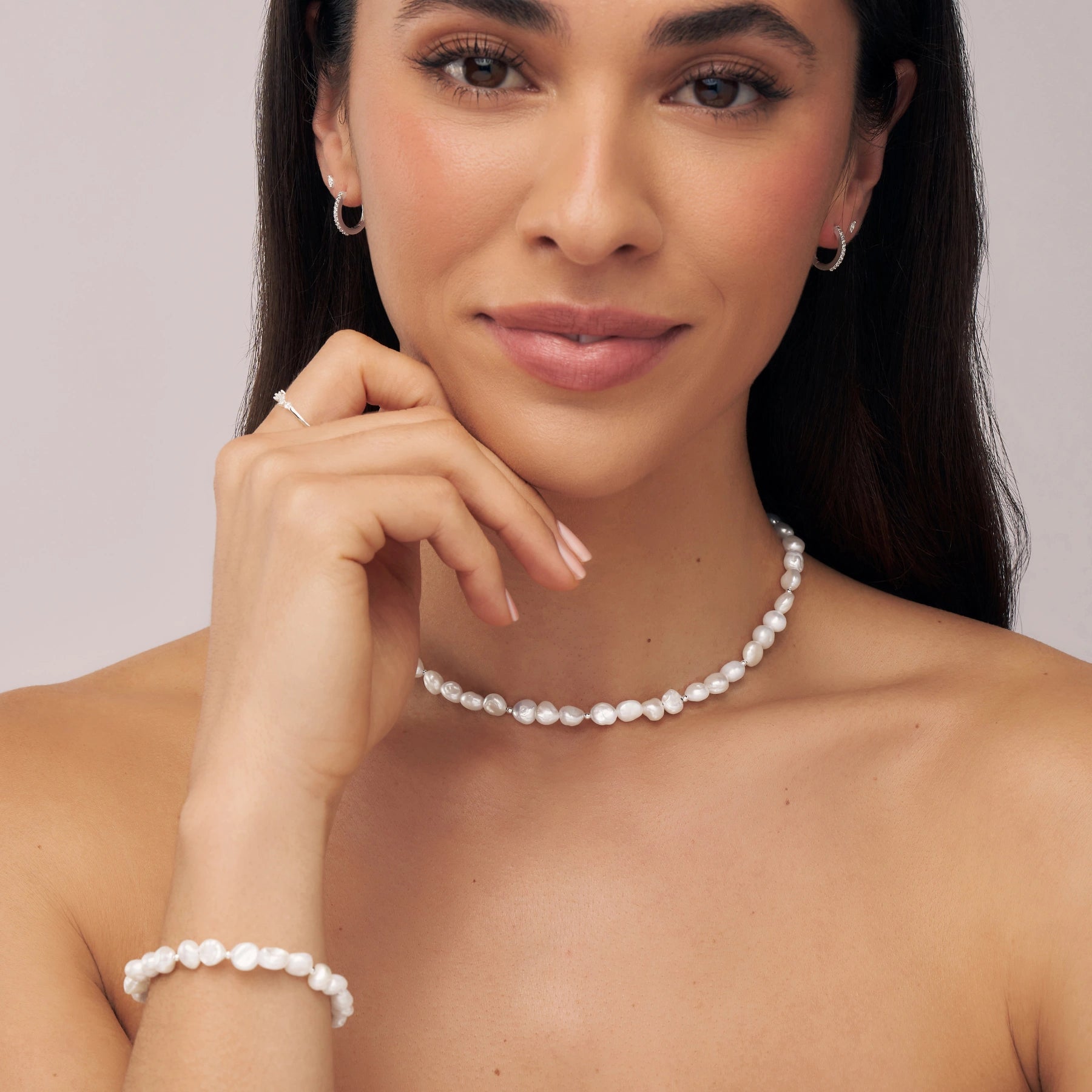 Silver Diamond Style Slim Medium Huggie Hoop Earrings