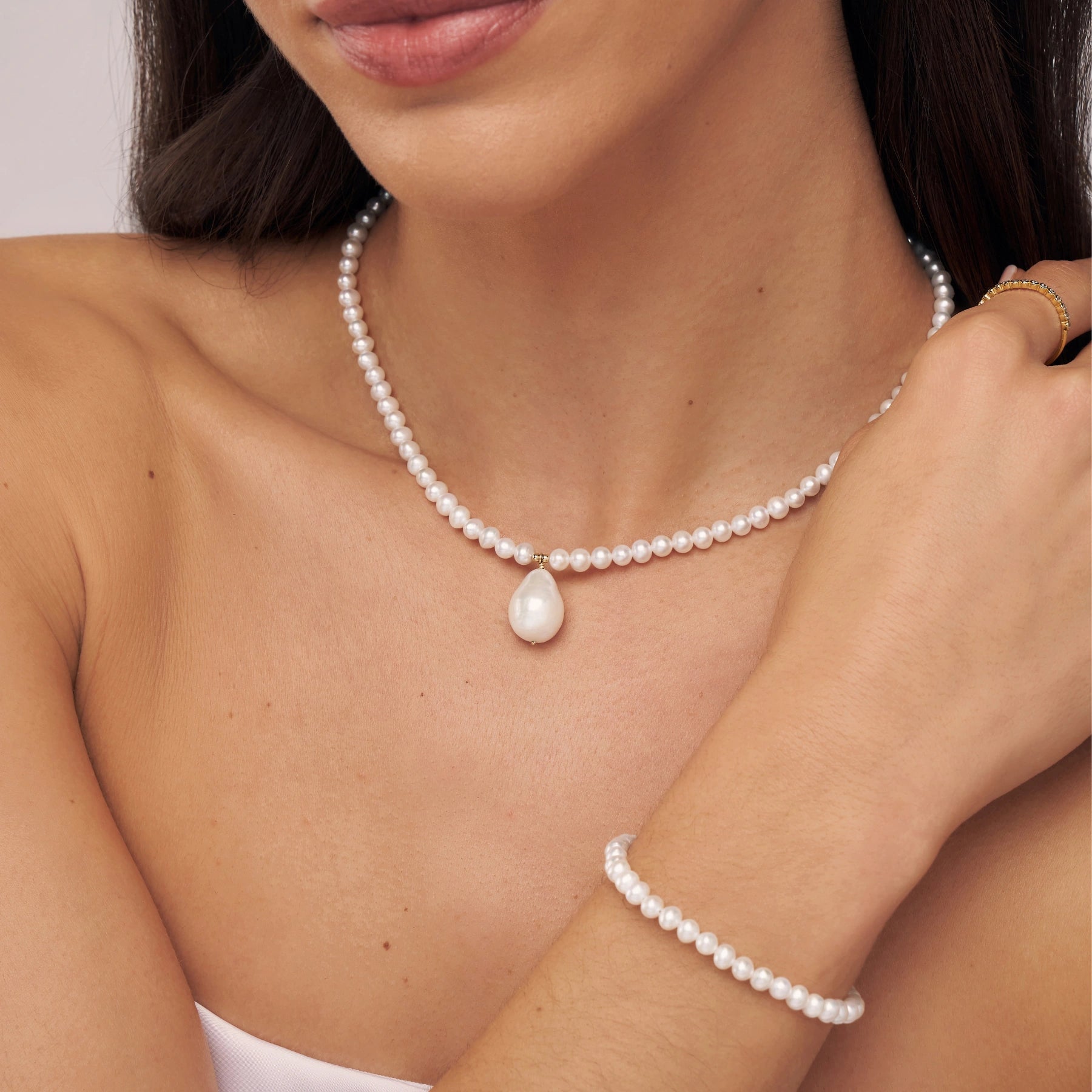 Gold Pearl with Baroque Drop Necklace