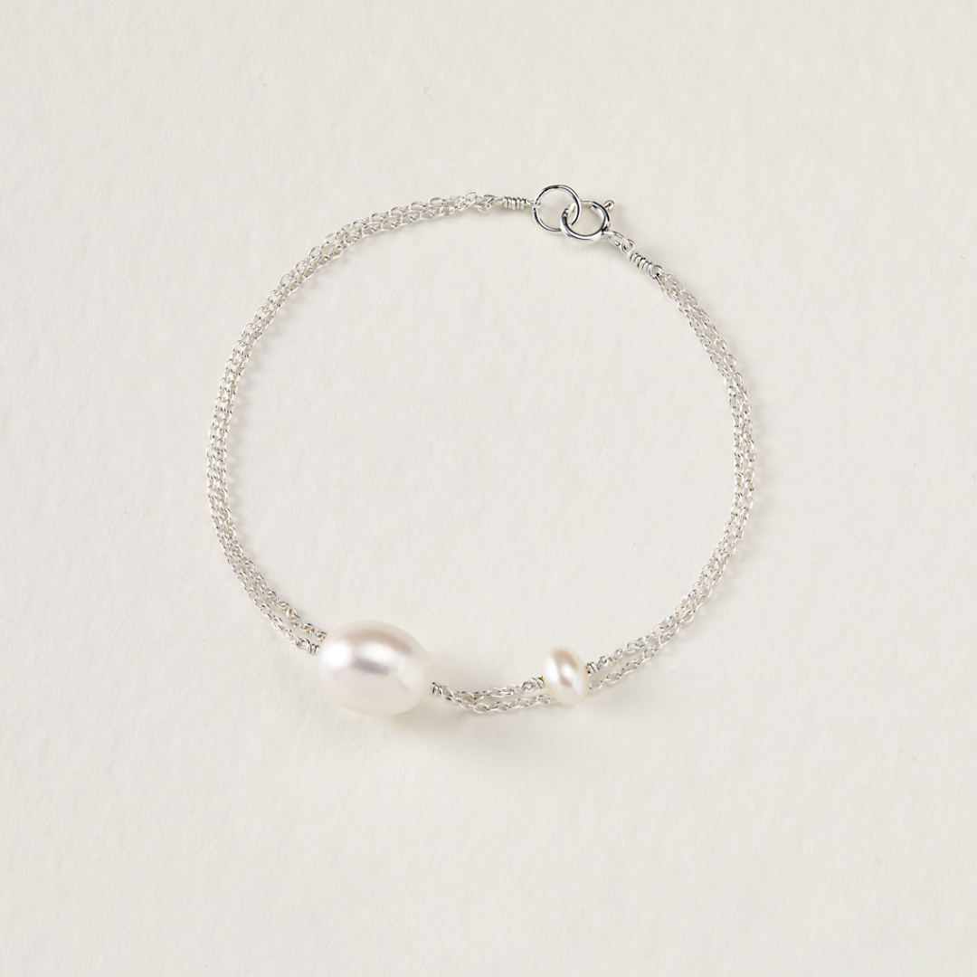 Silver Layered Large and Small Pearl Bracelet