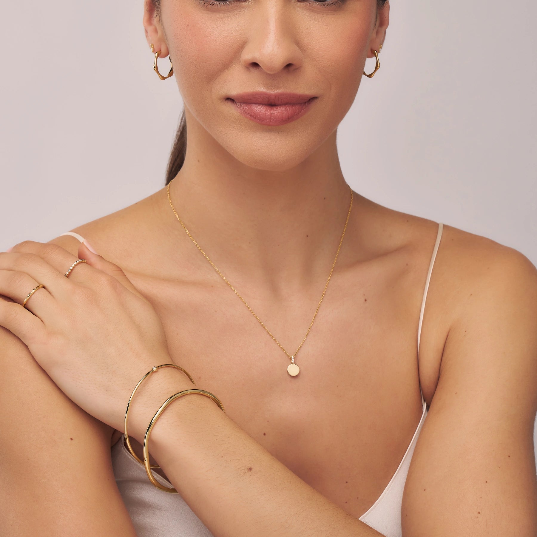 Gold Small Diamond Style Personalised Disc Necklace