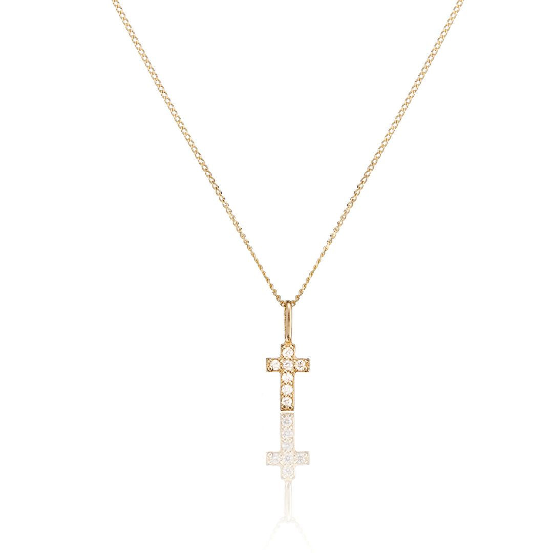 Solid Gold Genuine Diamond Tiny Cross Necklace