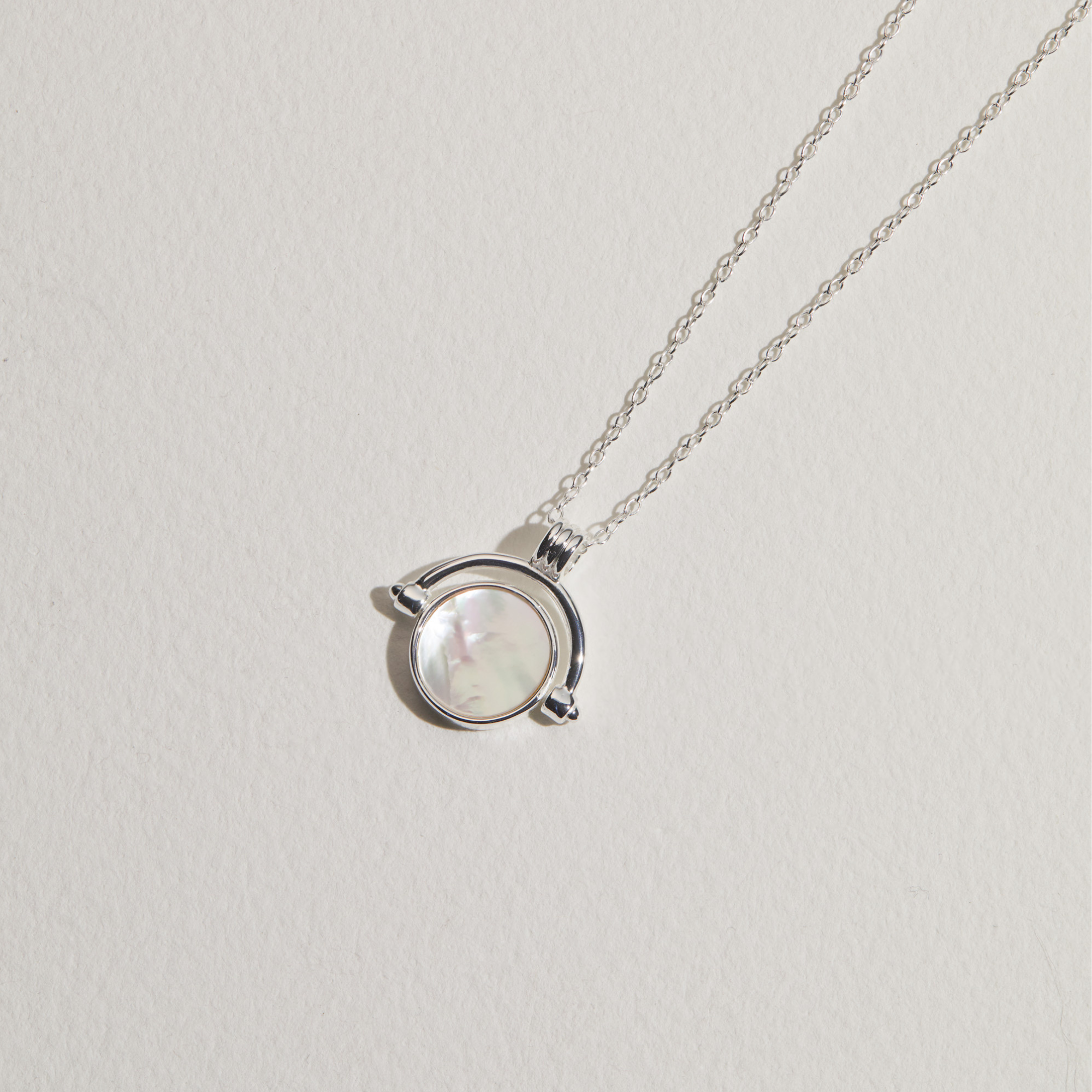 Silver Mother of Pearl Spinning Disc Necklace
