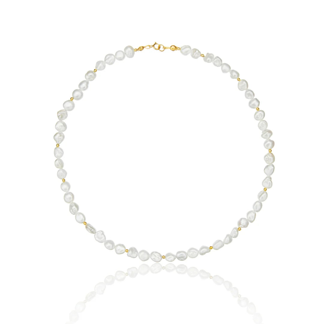Gold Beaded Baroque Pearl Choker