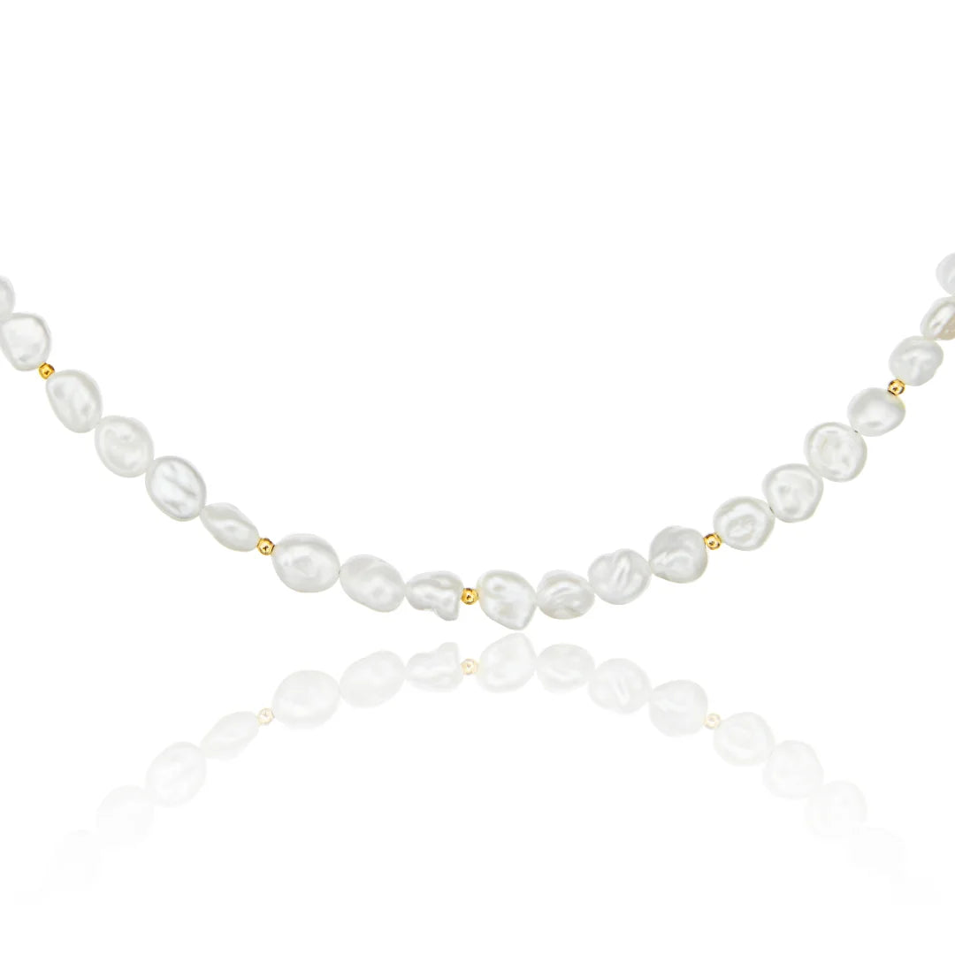 Gold Beaded Baroque Pearl Choker
