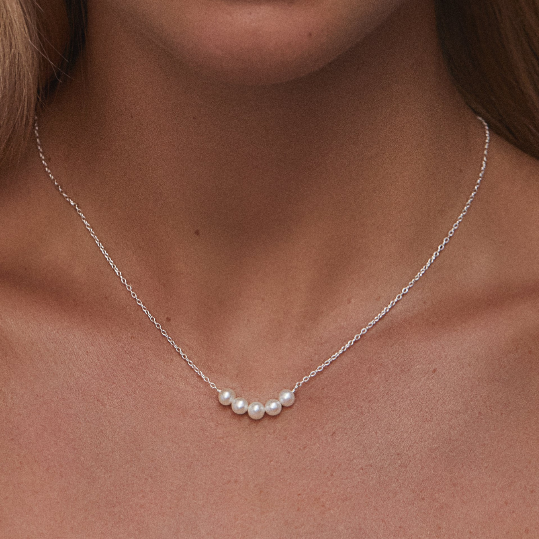 White Gold Pearl Cluster Necklace