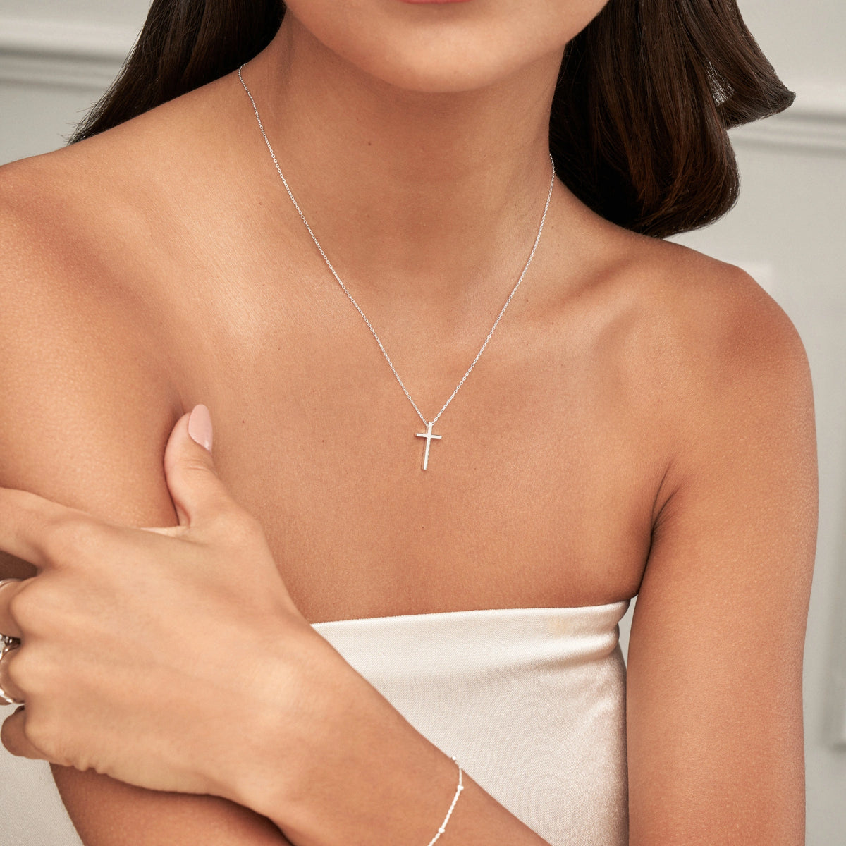 Silver Thread-through Cross Necklace