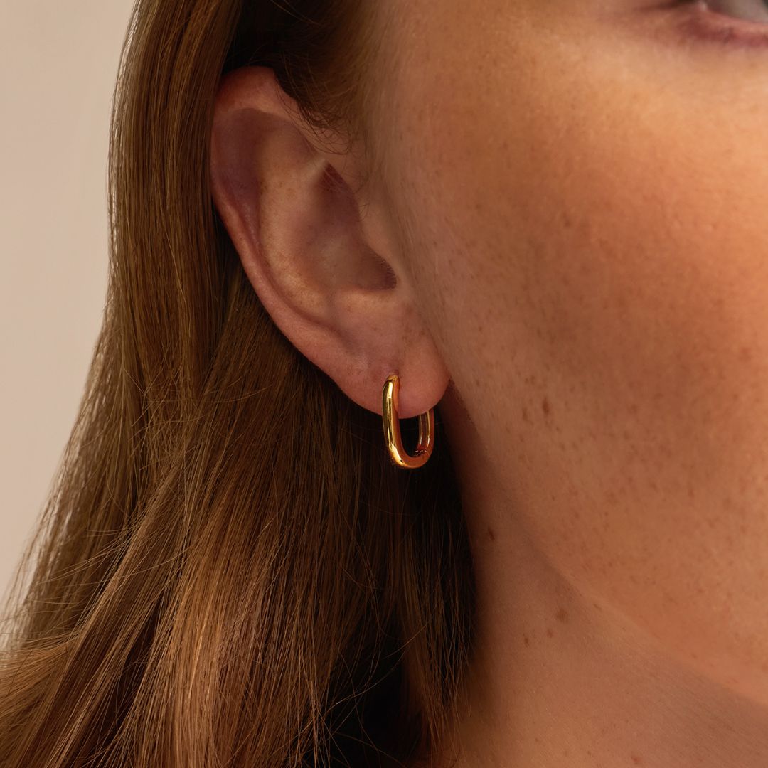 Gold Thin Plain Rectangle Hoop Earrings