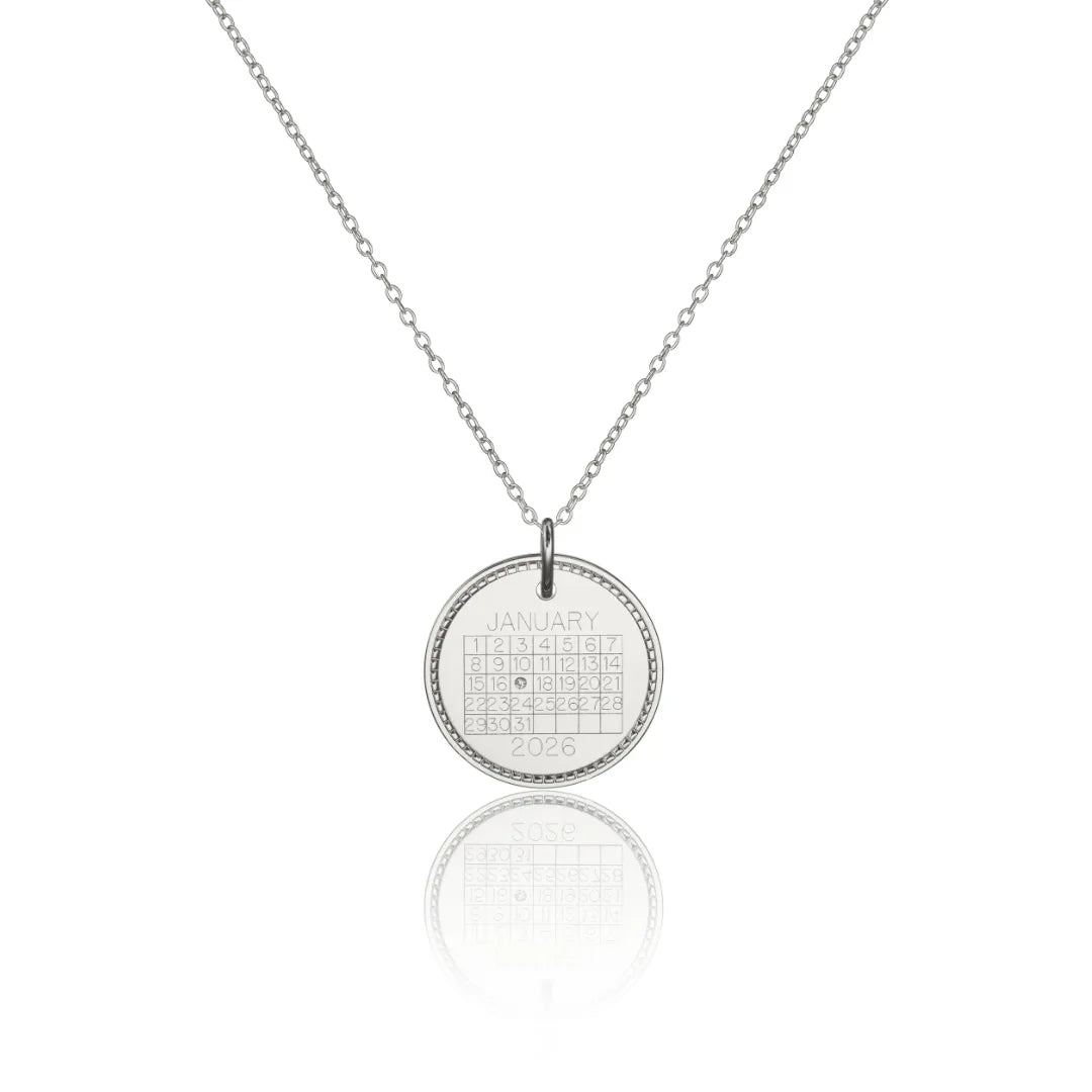 Silver Large Personalised Calendar Rope Disc Necklace