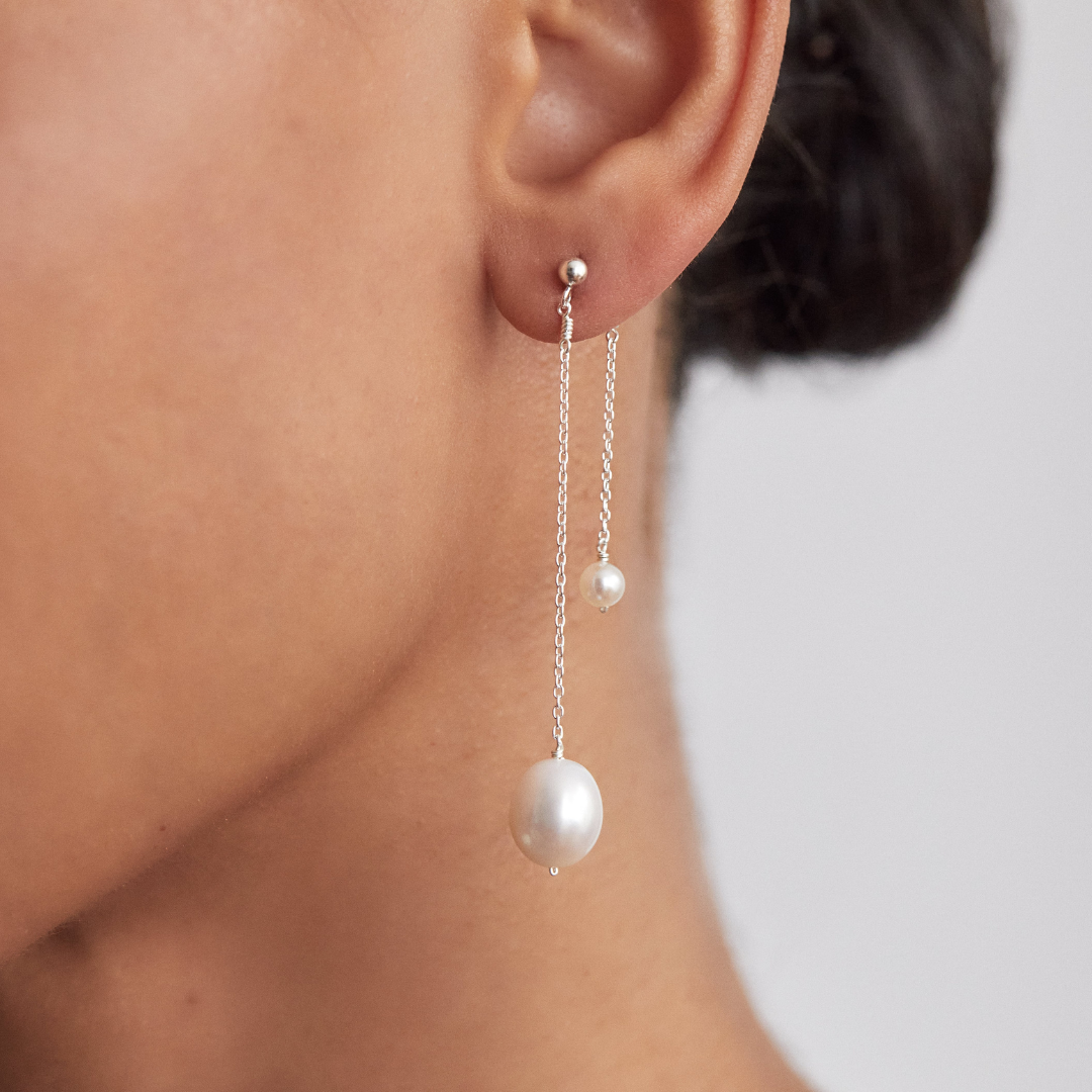 Silver Layered Large and Small Pearl Earrings