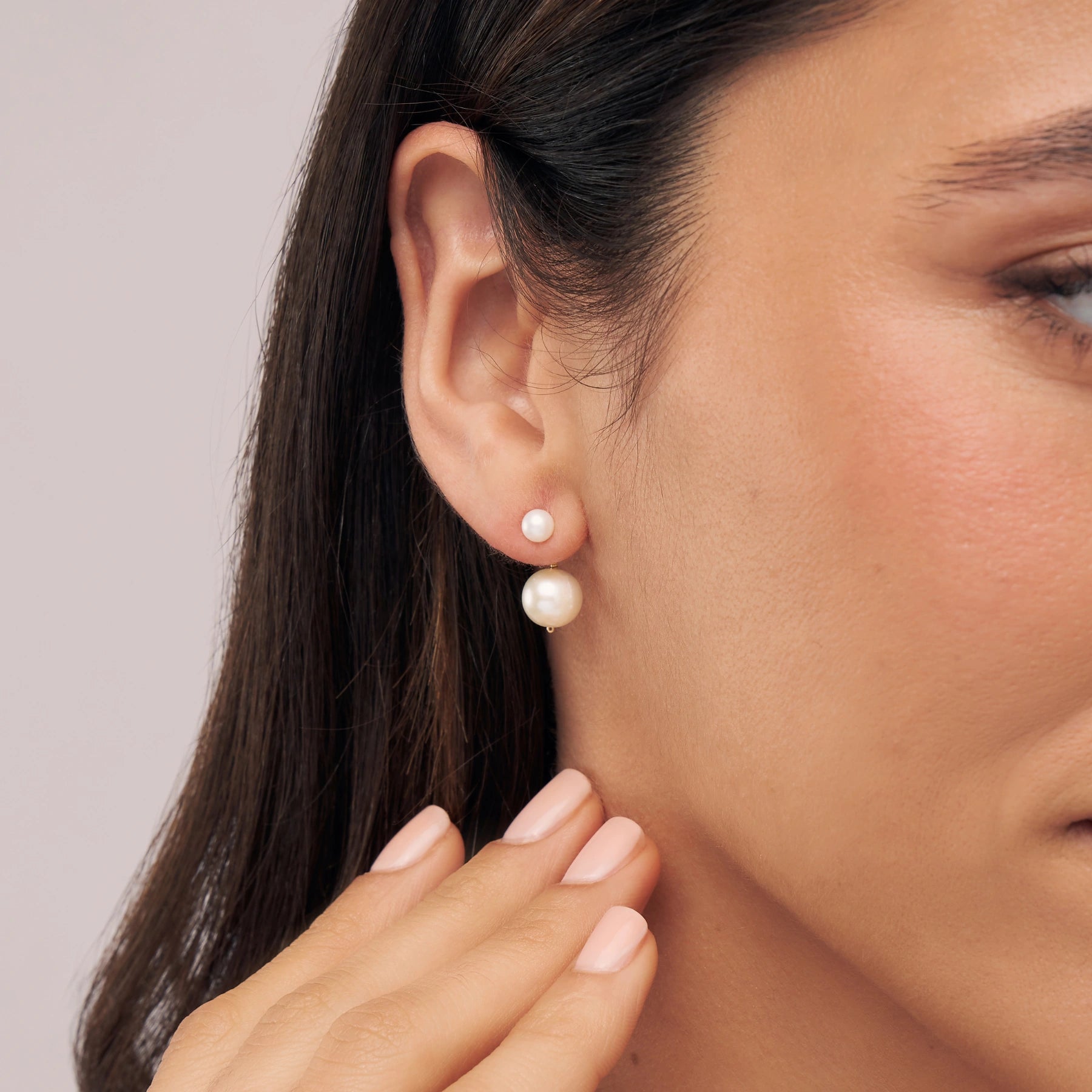 Gold Medium Double-Sided Pearl Drop Stud Earrings