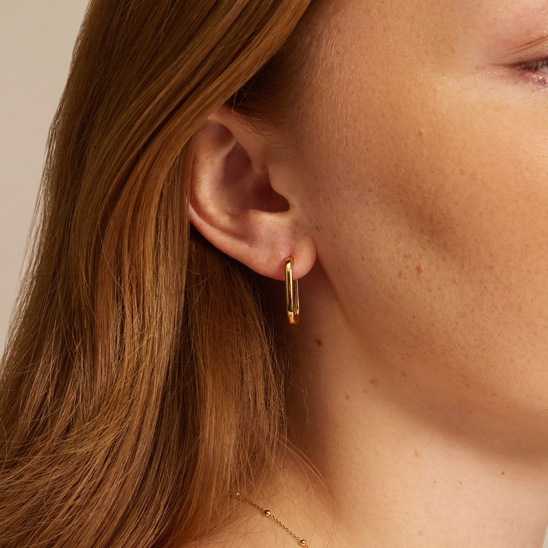 Gold Long Thin Plain Rectangle Hoop Earrings