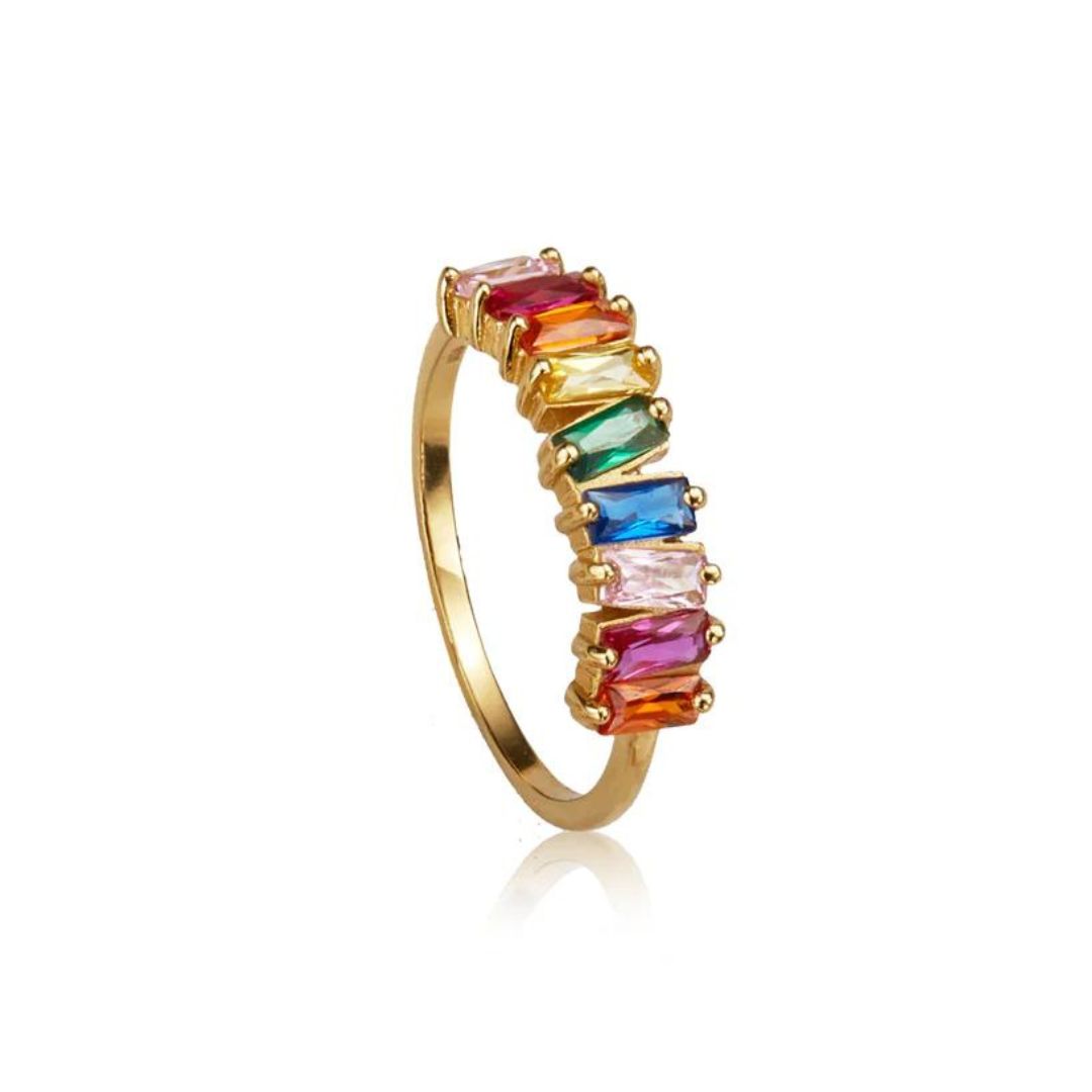 Gold Rainbow Gemstone Cluster Ring