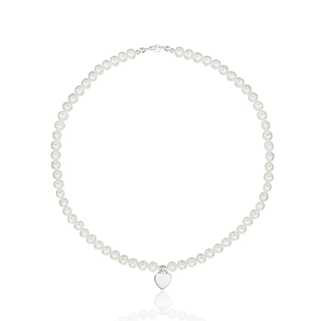 Silver Large Pearl Personalised Heart Necklace