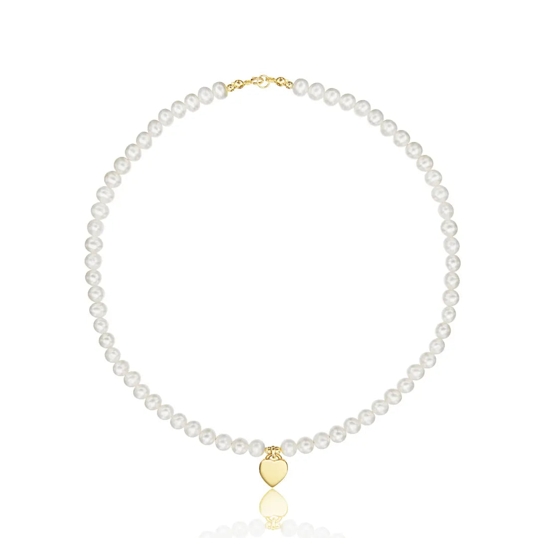 Gold Large Pearl Personalised Heart Necklace