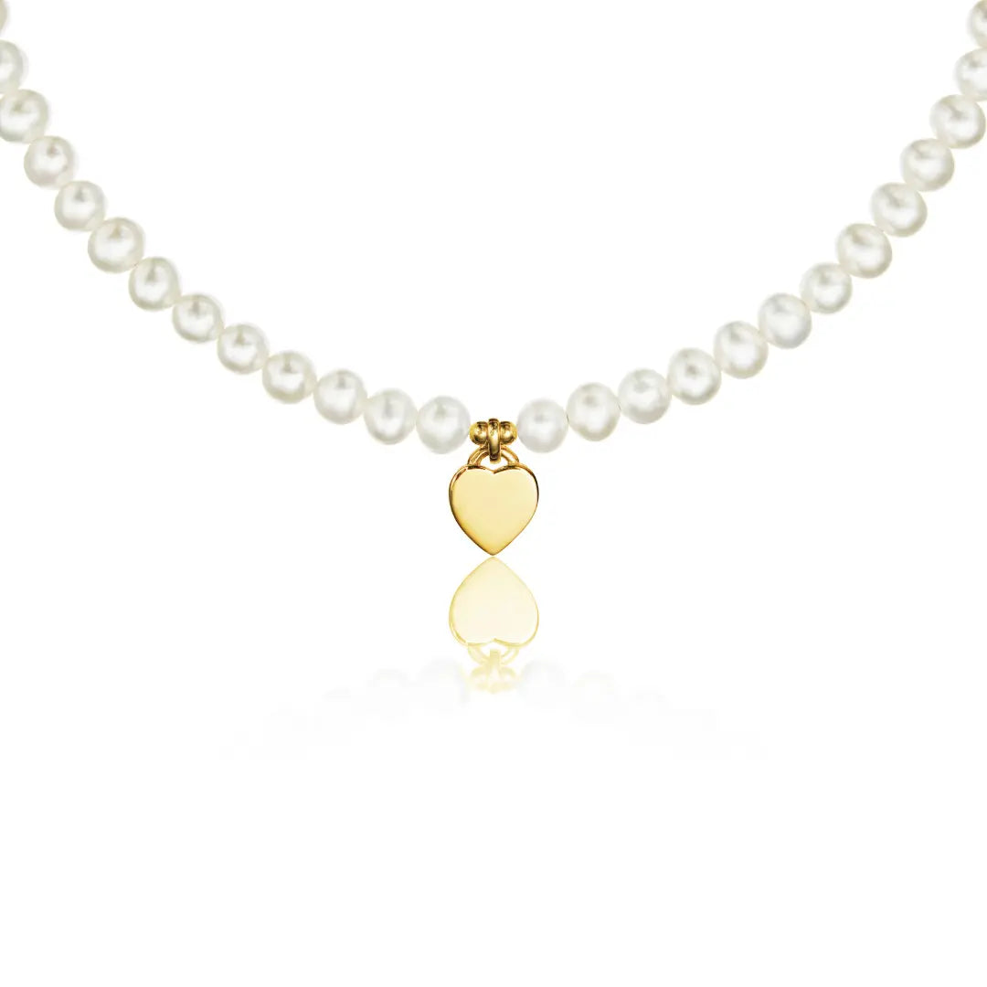 Gold Large Pearl Personalised Heart Necklace