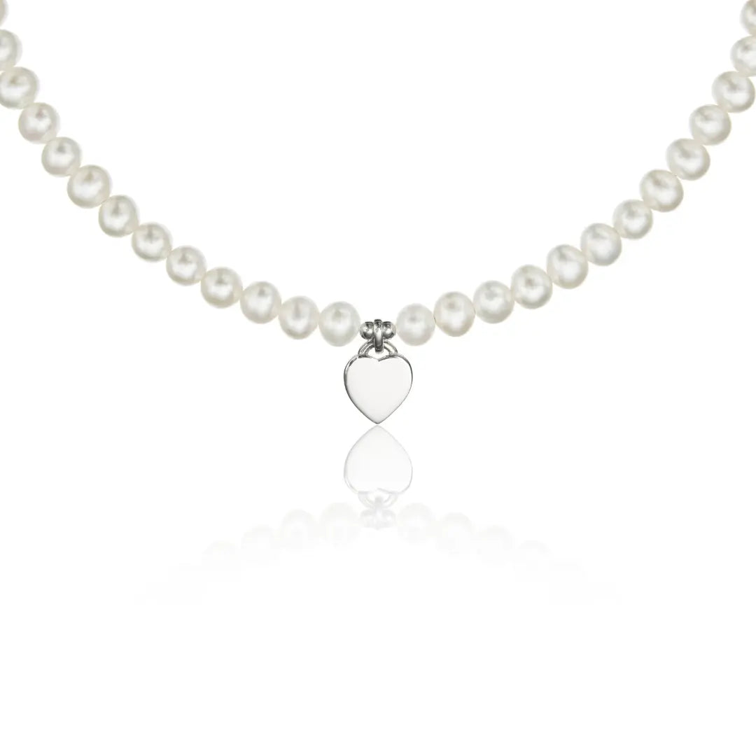 Silver Large Pearl Personalised Heart Necklace