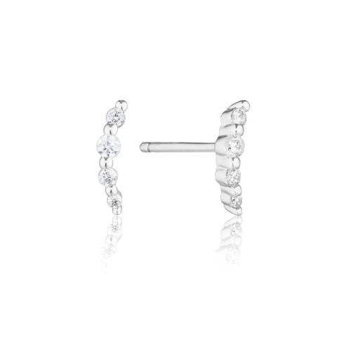 Silver Mini Ear Climber Diamond Style Stud Earrings