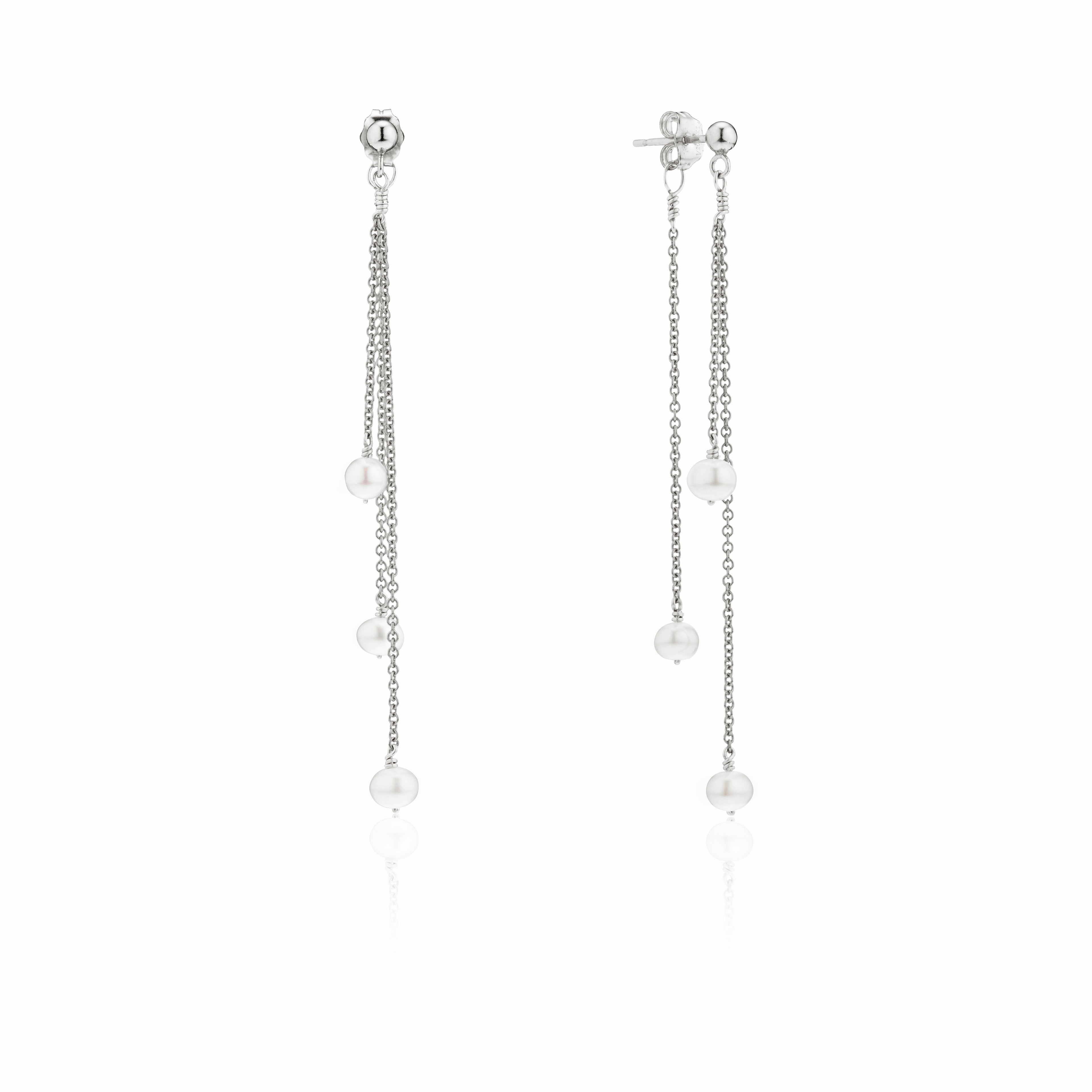 Solid White Gold Layered Pearl Drop Earrings