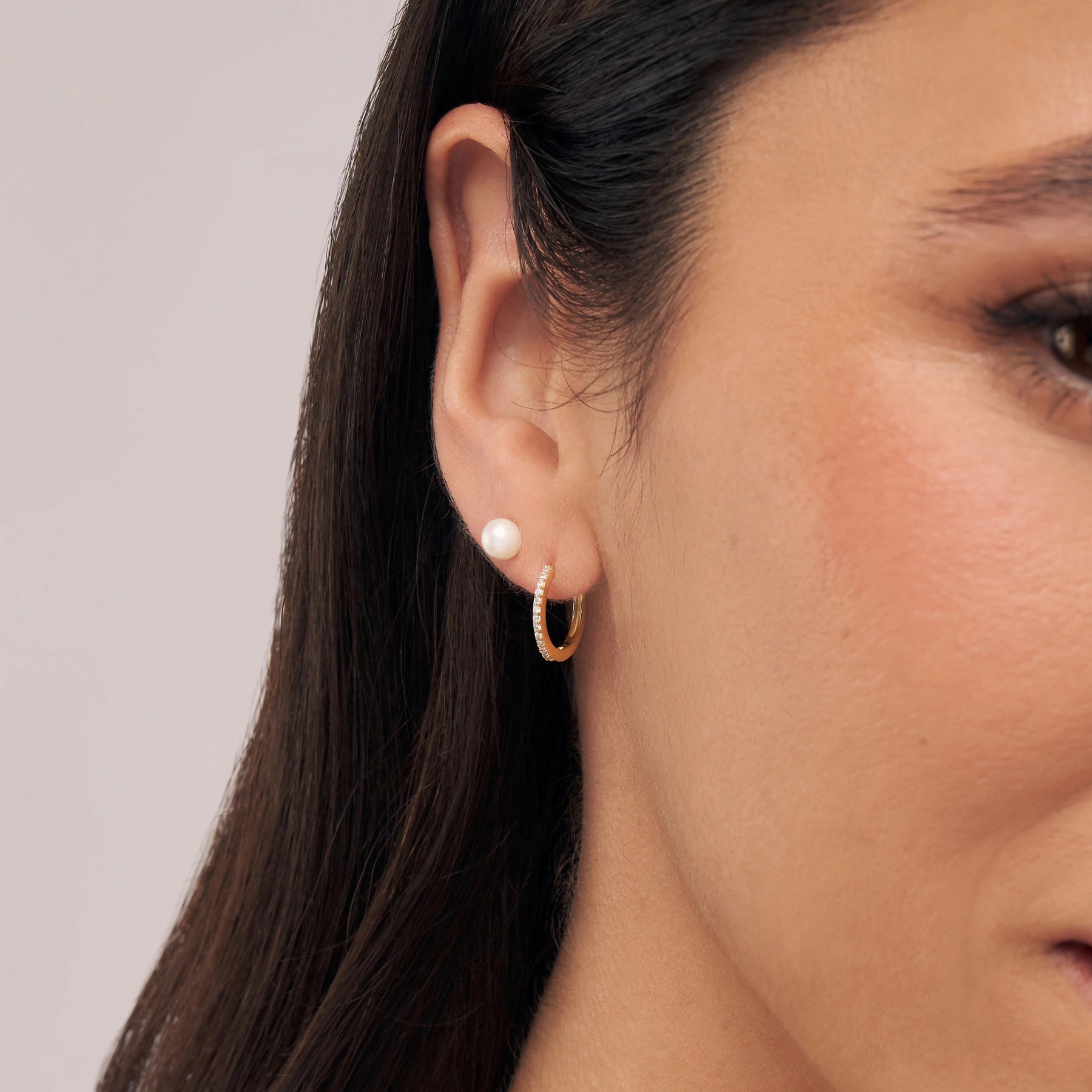 Gold Diamond Style Slim Medium Huggie Hoop Earrings