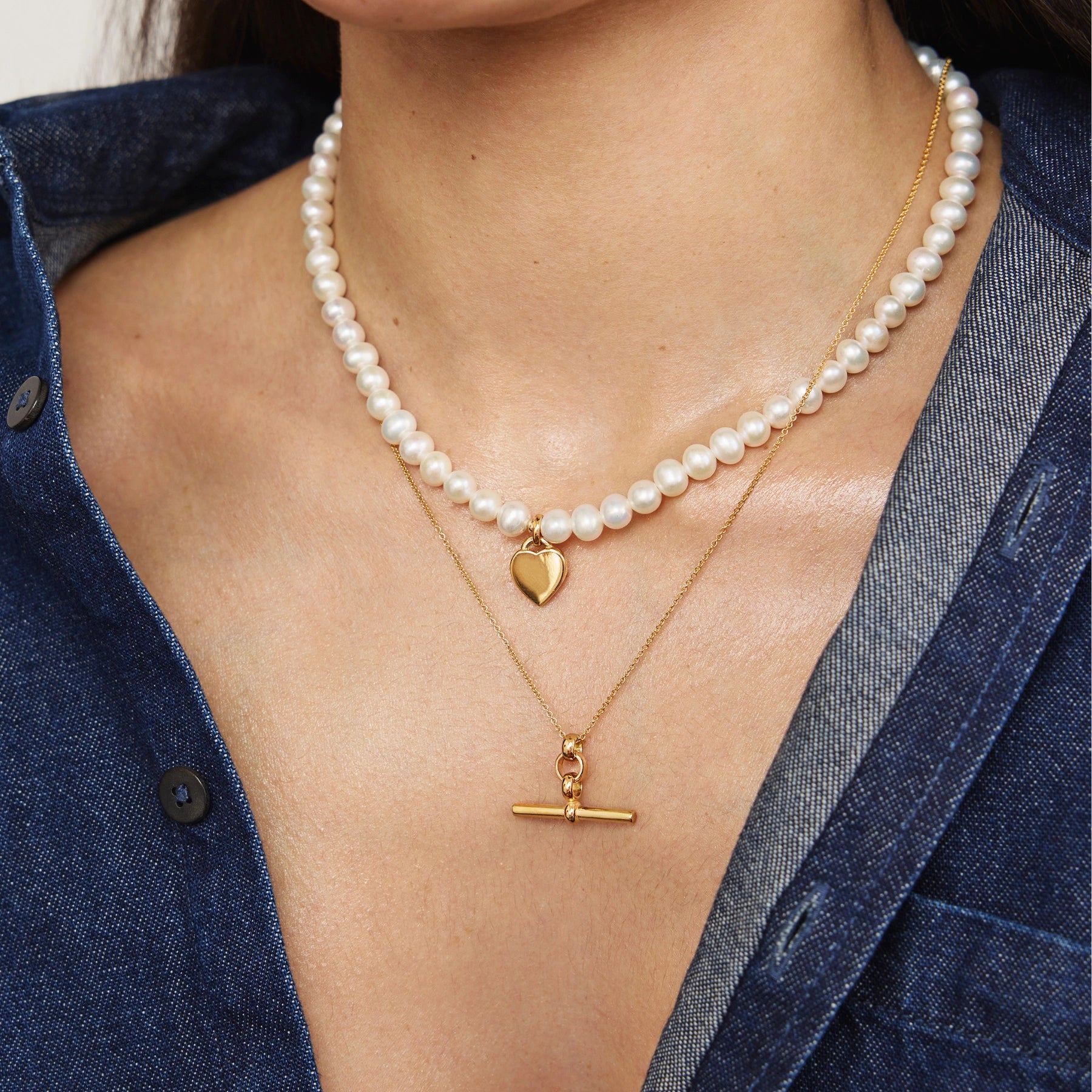 Gold Large Pearl Personalised Heart Necklace