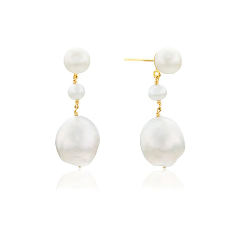 Gold Large Baroque Pearl Drop Stud Earrings