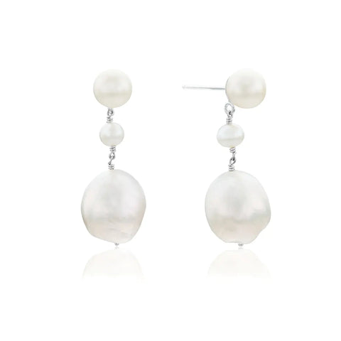 Silver Large Baroque Pearl Drop Stud Earrings