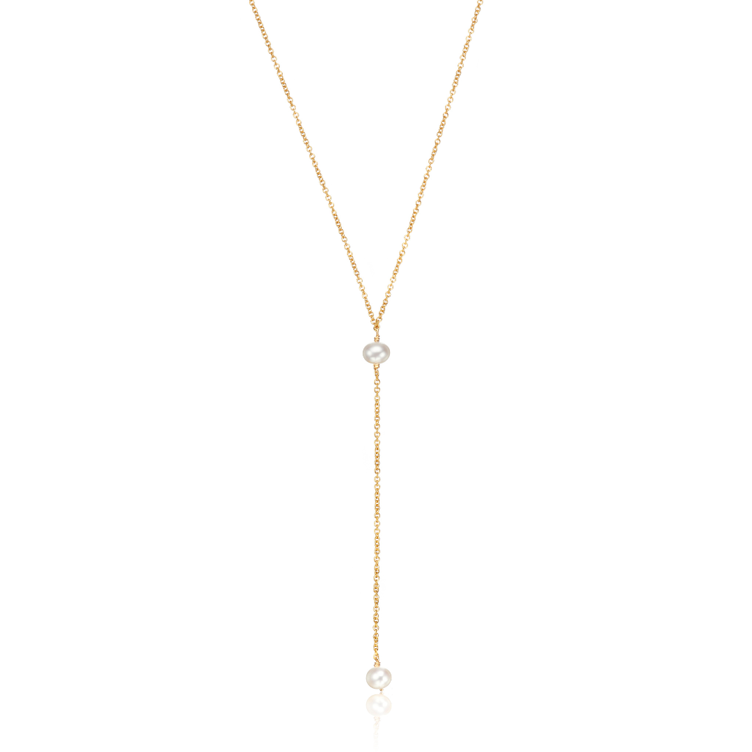Gold Pearl Lariat Necklace