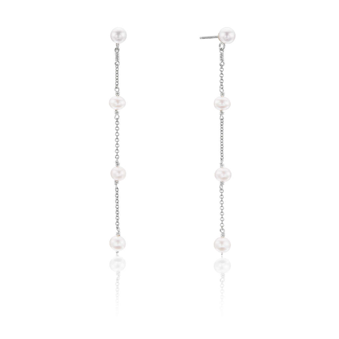Silver Four Pearl Drop Earrings