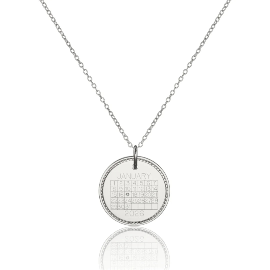 Silver Large Personalised Calendar Rope Disc Necklace