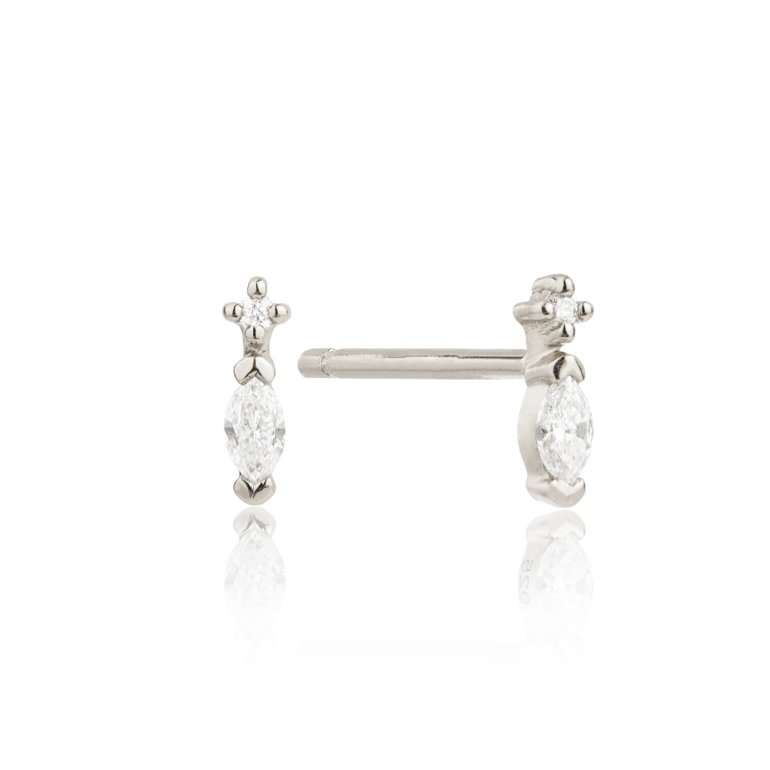 Silver Marquise Diamond Stud Earring