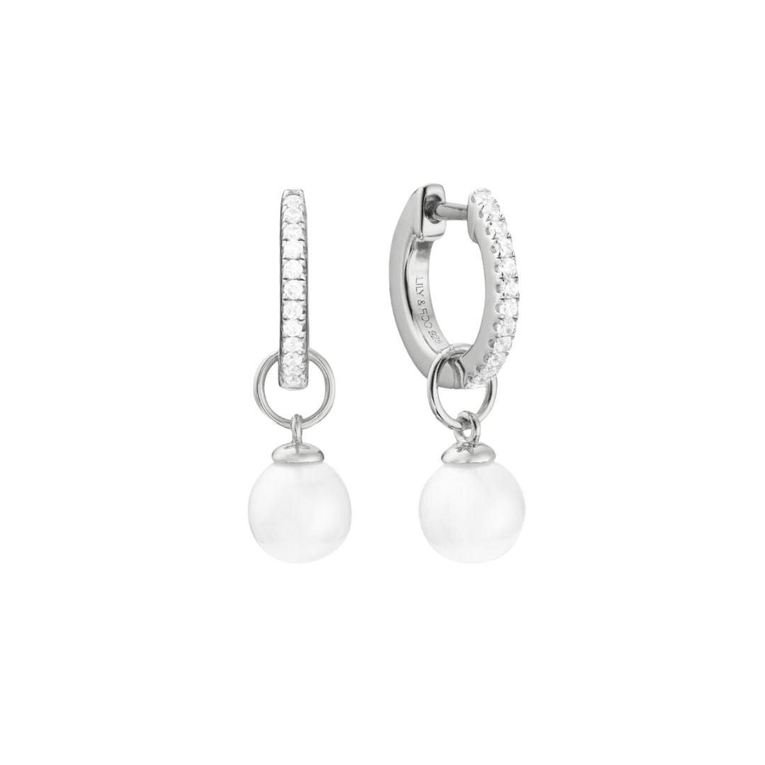 Silver Diamond Style Small Pearl Drop Earrings