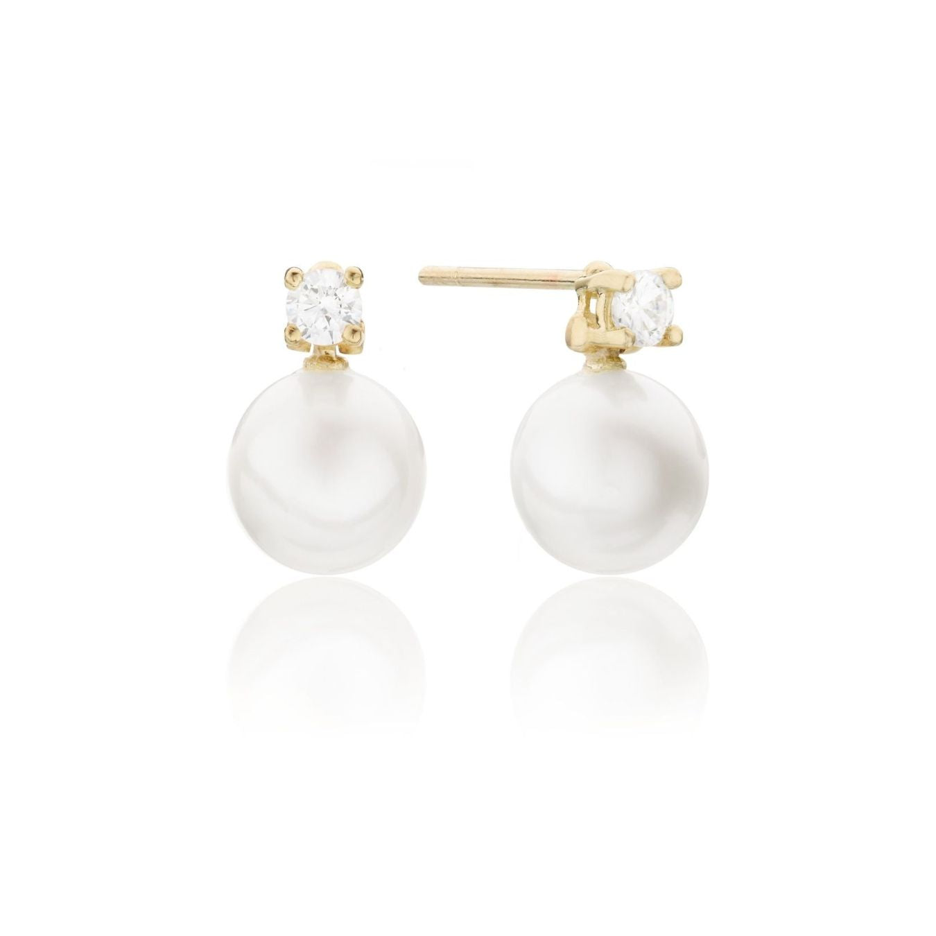Gold Diamond Style and Pearl Stud Earrings