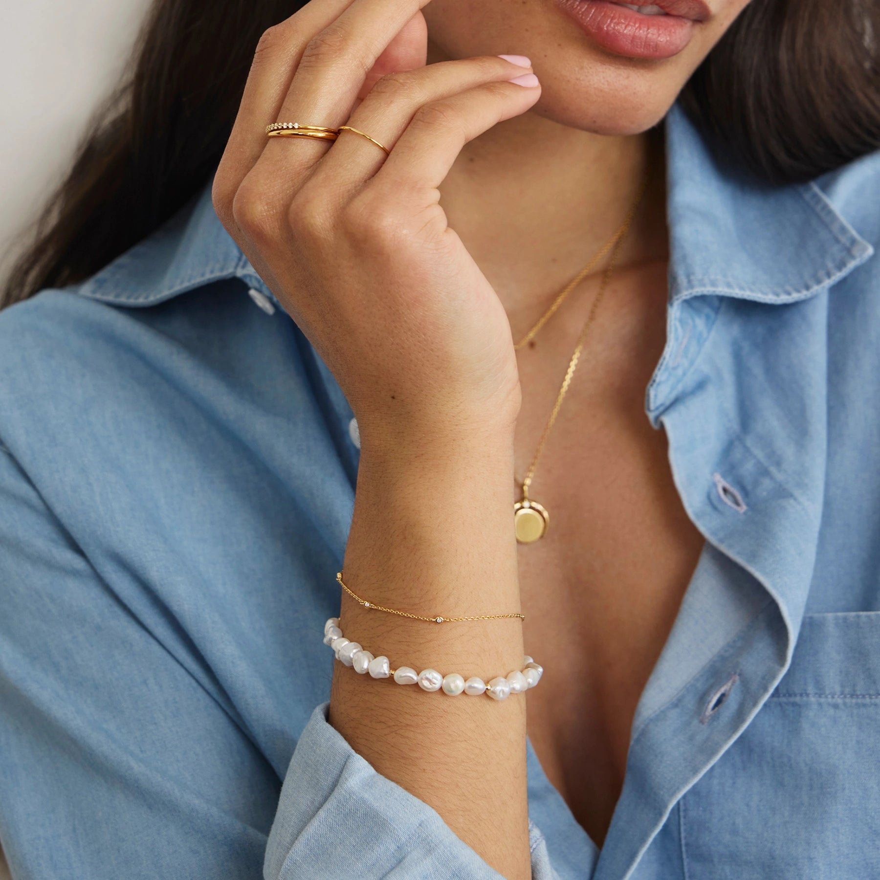 Silver Beaded Baroque Pearl Bracelet