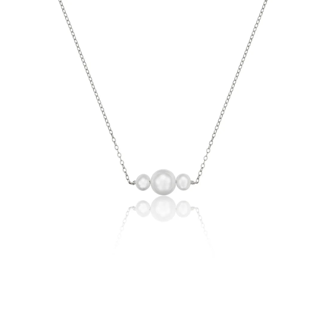 Solid White Gold Multi Pearl Cluster Necklace
