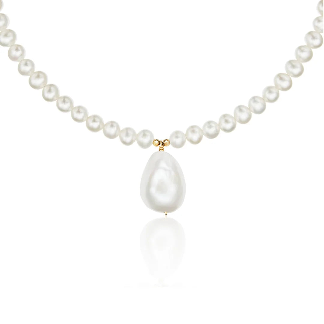 Gold Pearl with Baroque Drop Necklace