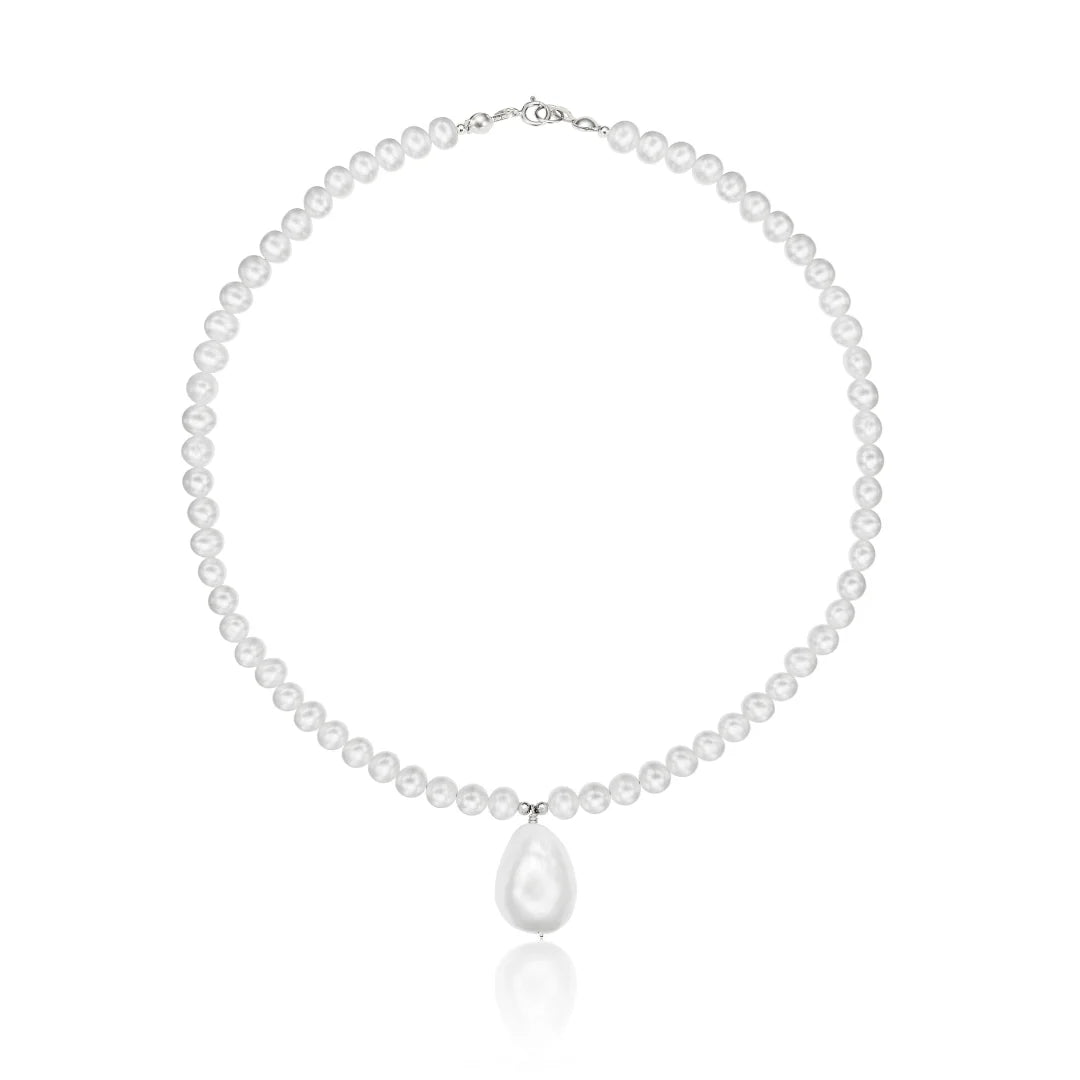Silver Pearl with Baroque Drop Necklace