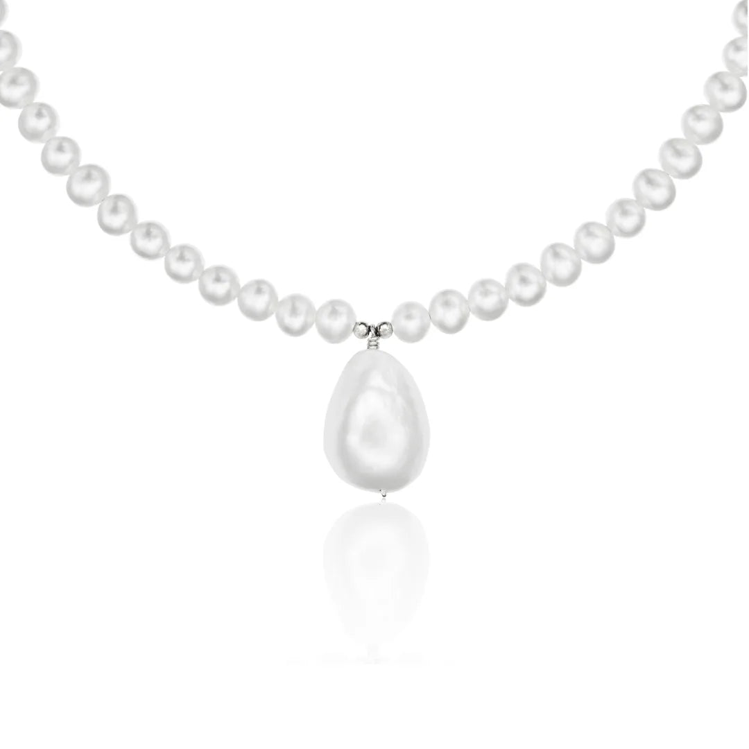 Silver Pearl with Baroque Drop Necklace