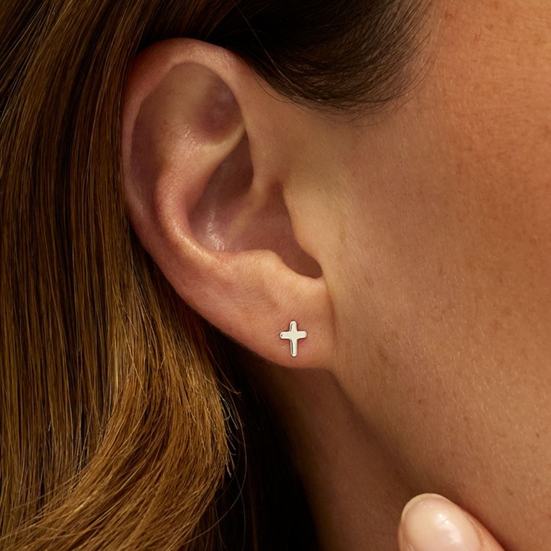 Silver Tiny Cross Stud Earrings