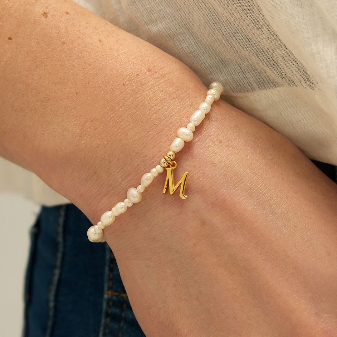 Gold Pearl Initial Letter Bracelet