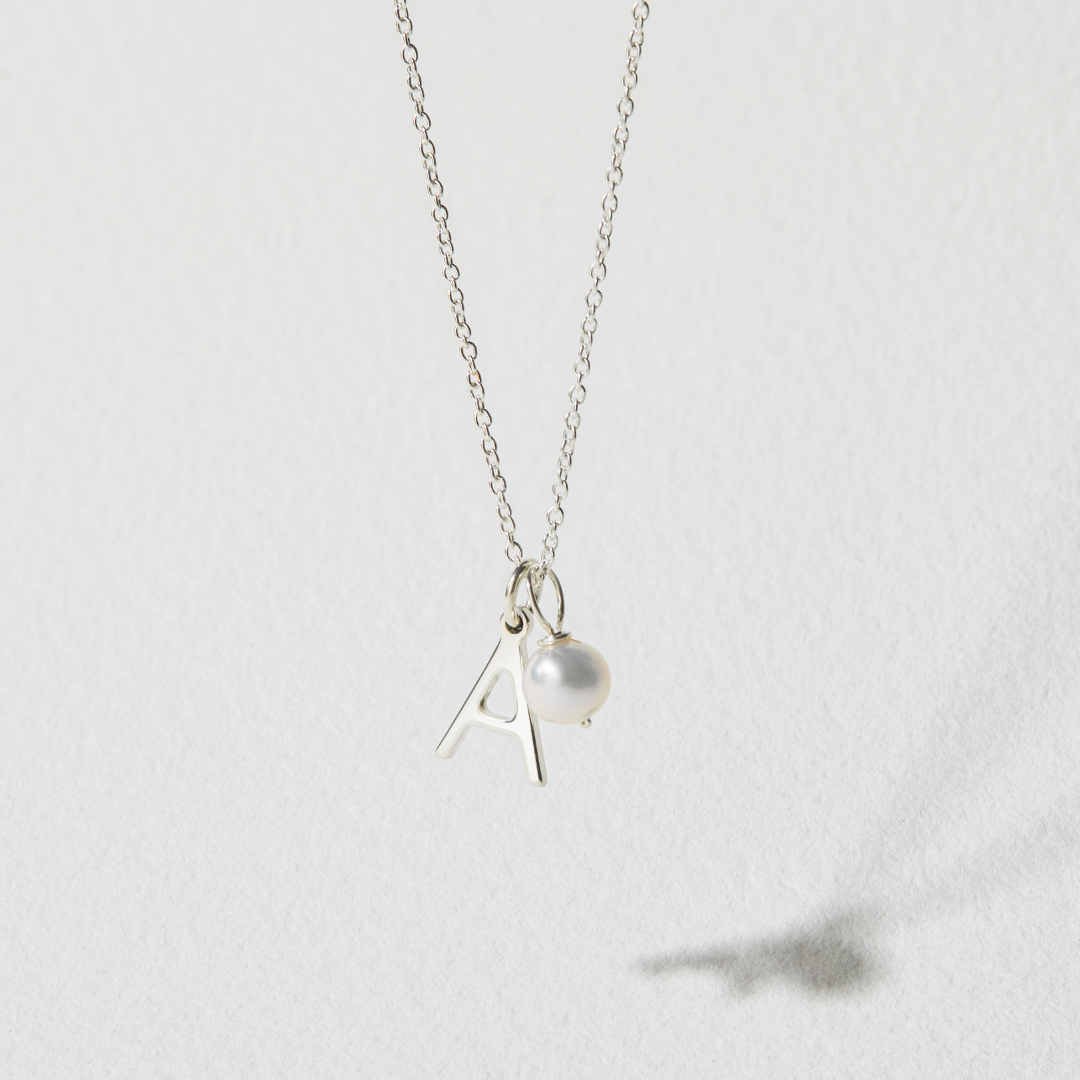Silver Initial and Pearl Drop Necklace