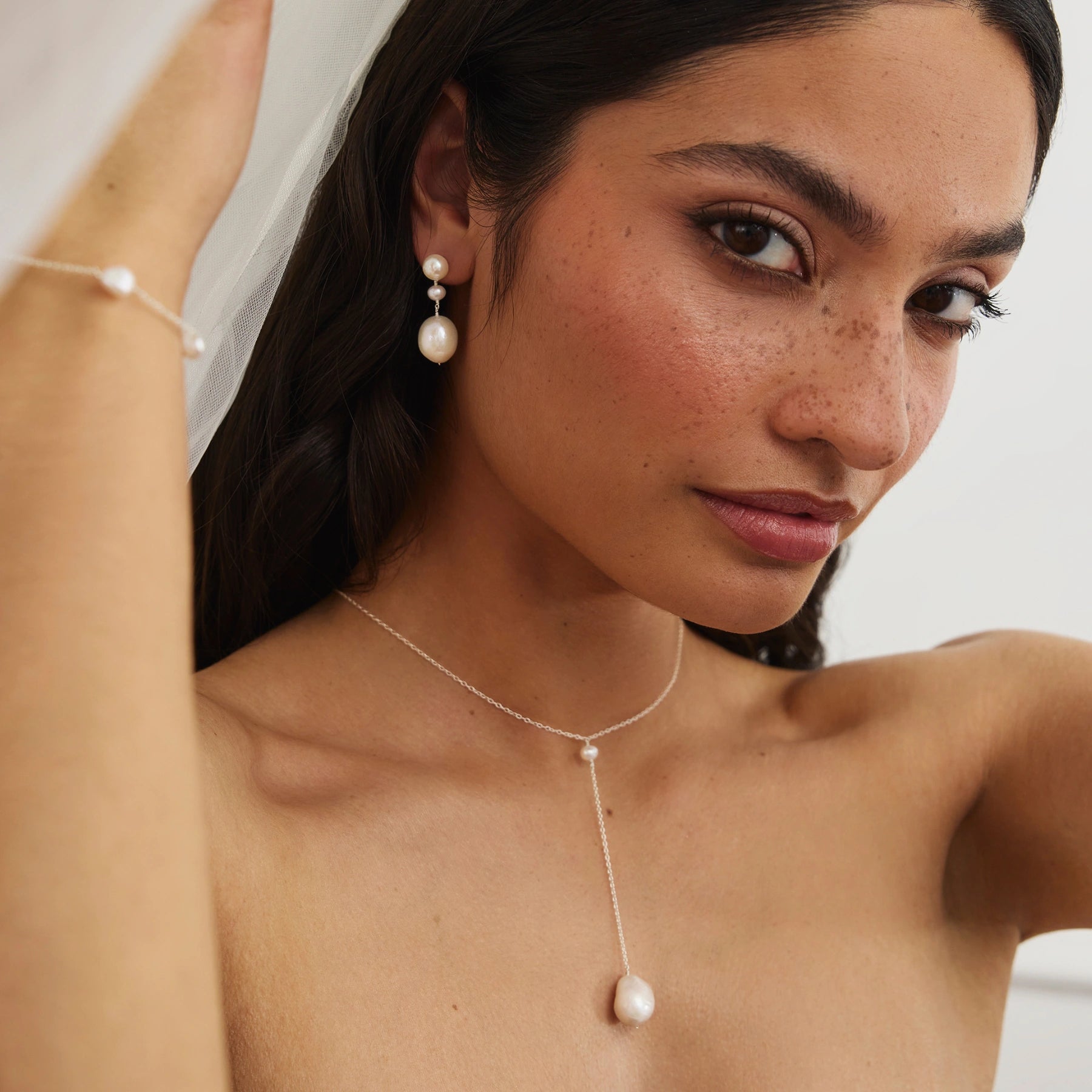 Silver Large Baroque Pearl Lariat Necklace