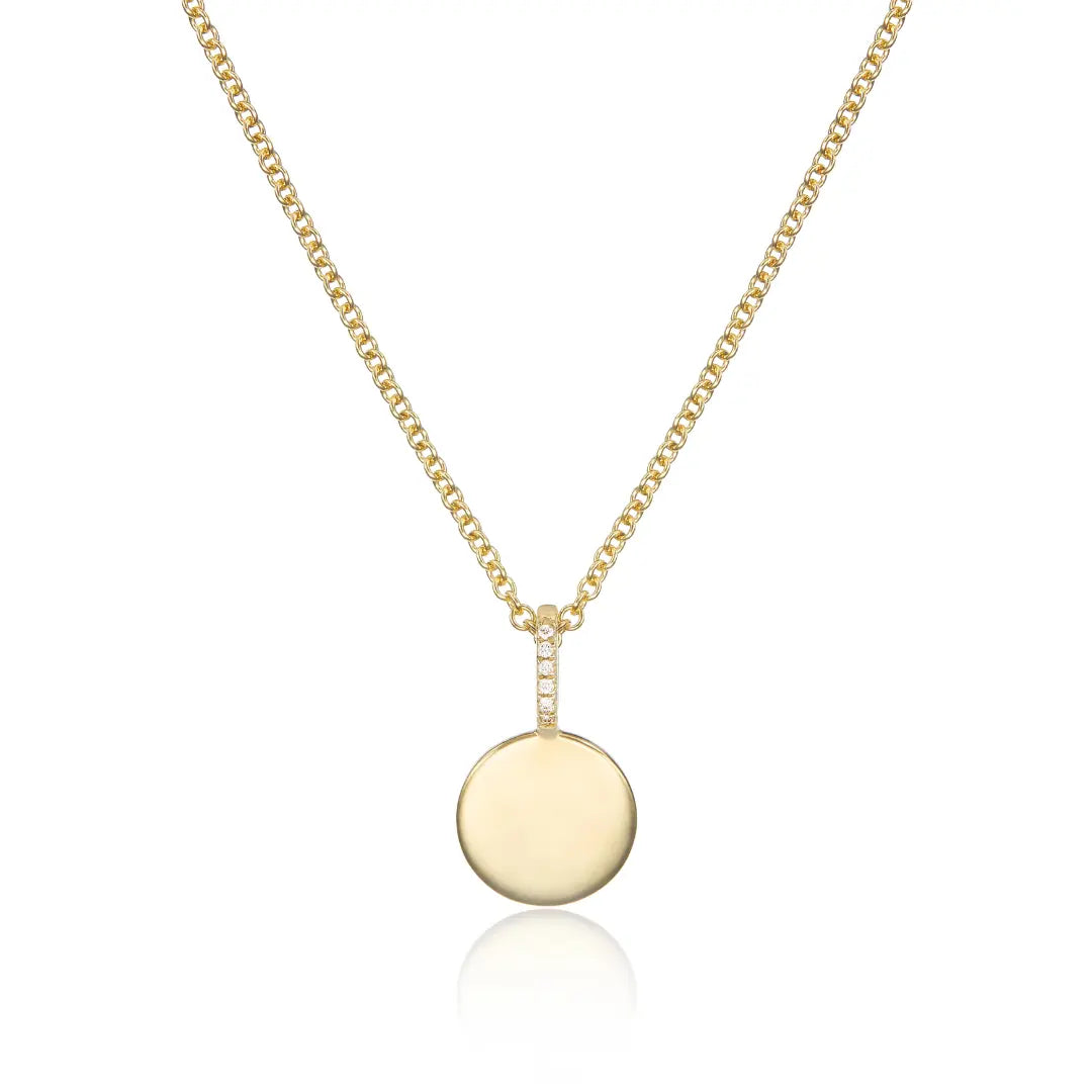 Gold Small Diamond Style Personalised Disc Necklace
