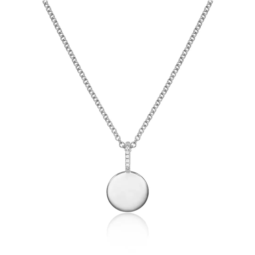 Silver Small Diamond Style Personalised Disc Necklace