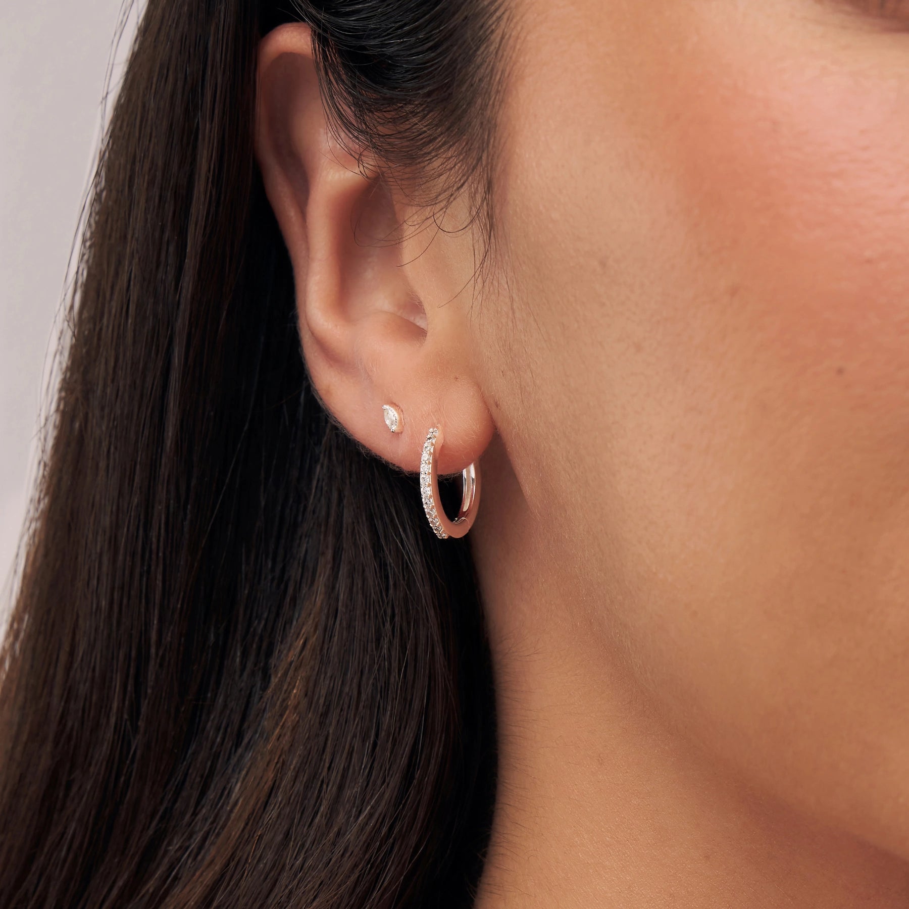 Silver Diamond Style Slim Medium Huggie Hoop Earrings