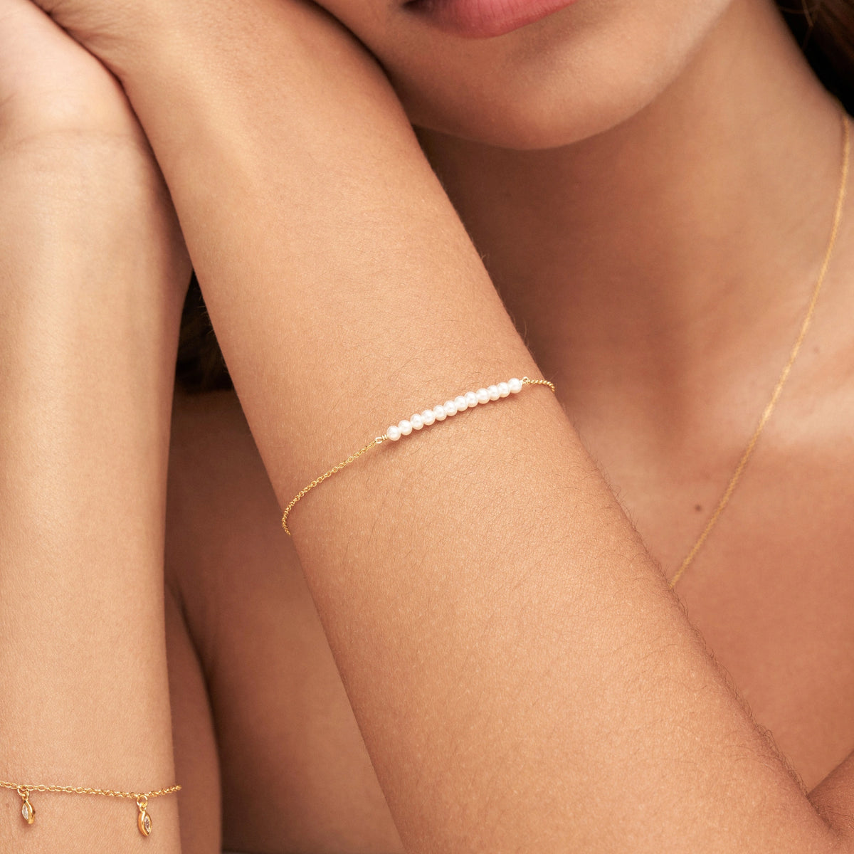 Gold Small Pearl Cluster Bracelet