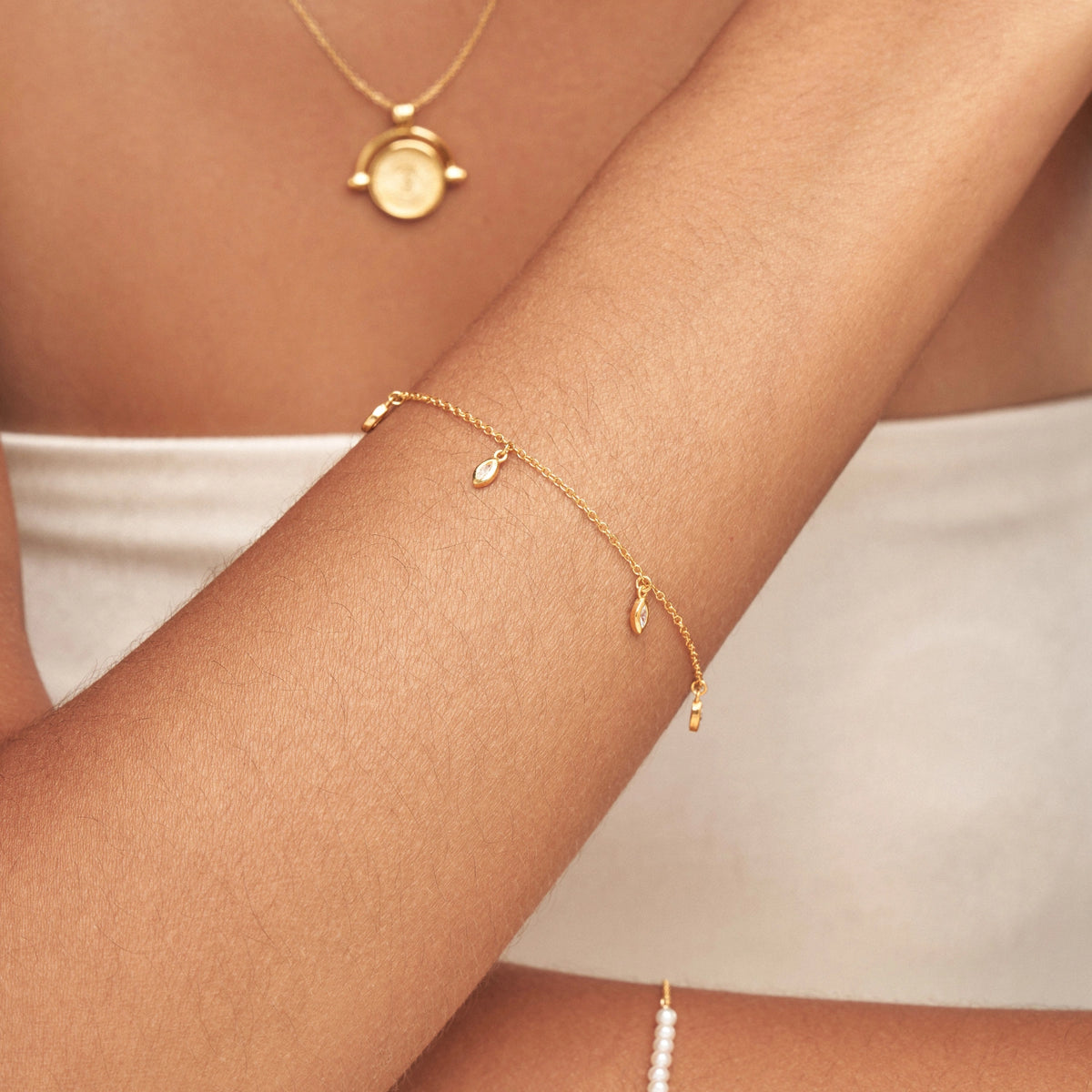 Gold Diamond Style Marquise Drop Bracelet