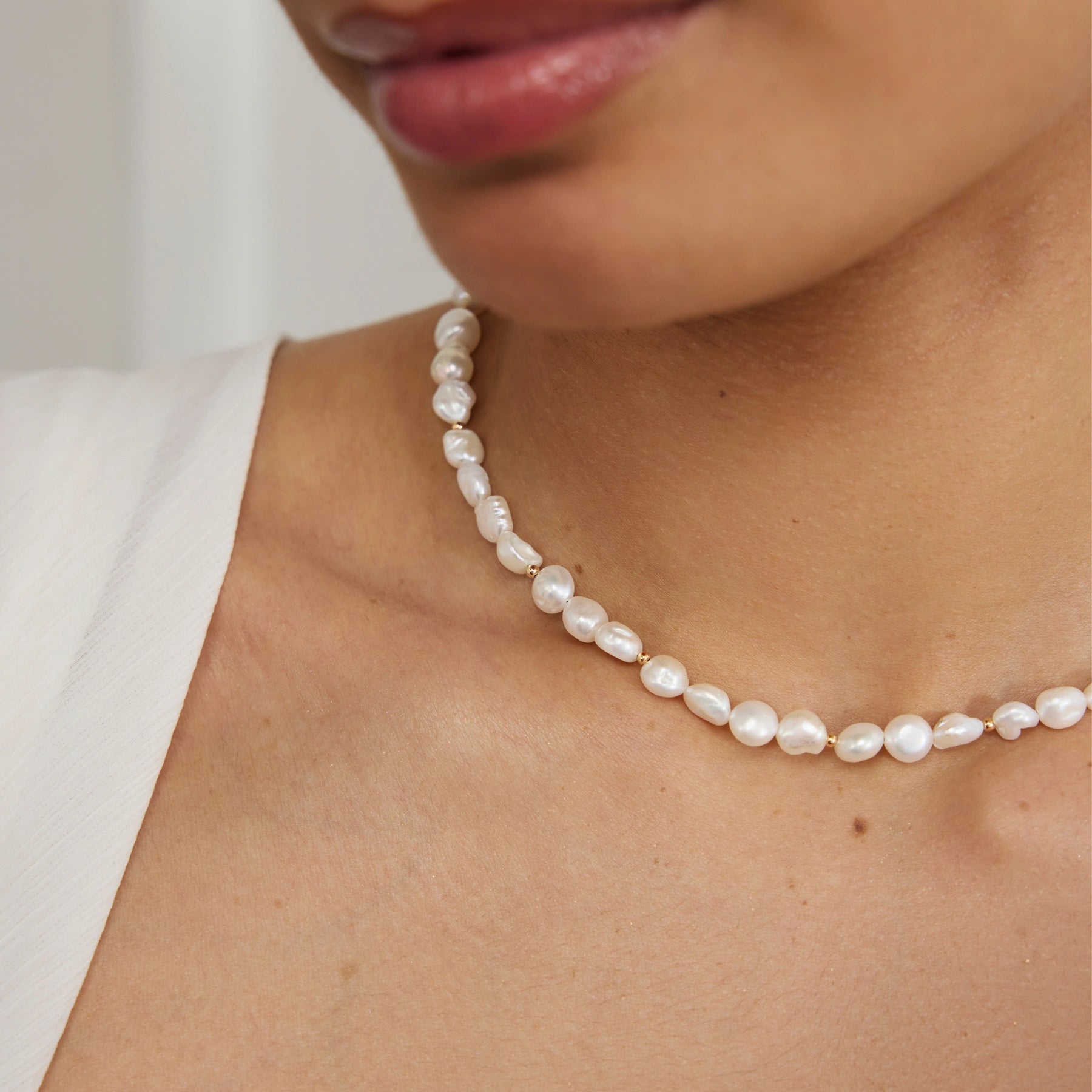 Silver Beaded Baroque Pearl Choker