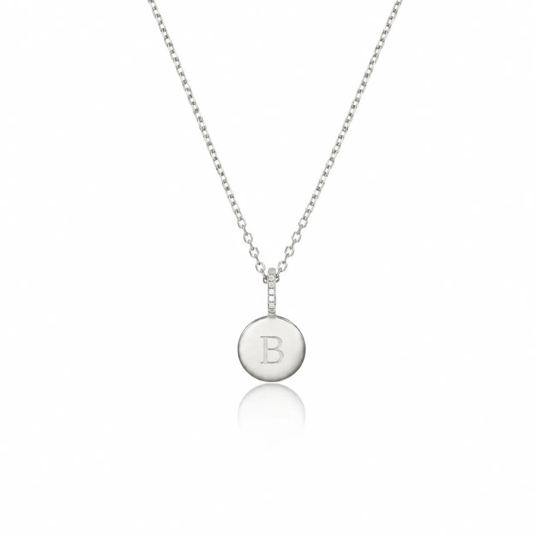 Silver Small Diamond Style Personalised Disc Necklace