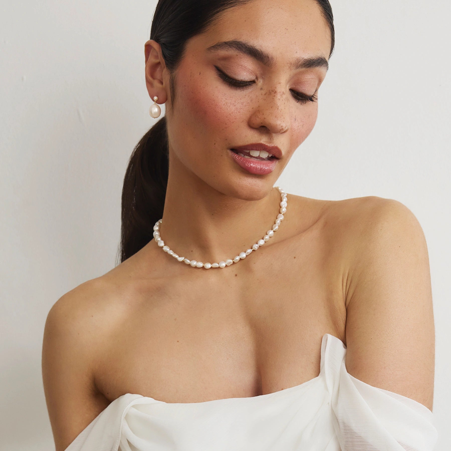 Silver Beaded Baroque Pearl Choker