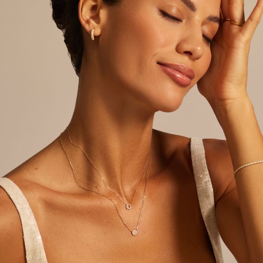 Silver Diamond Style Sun Necklace